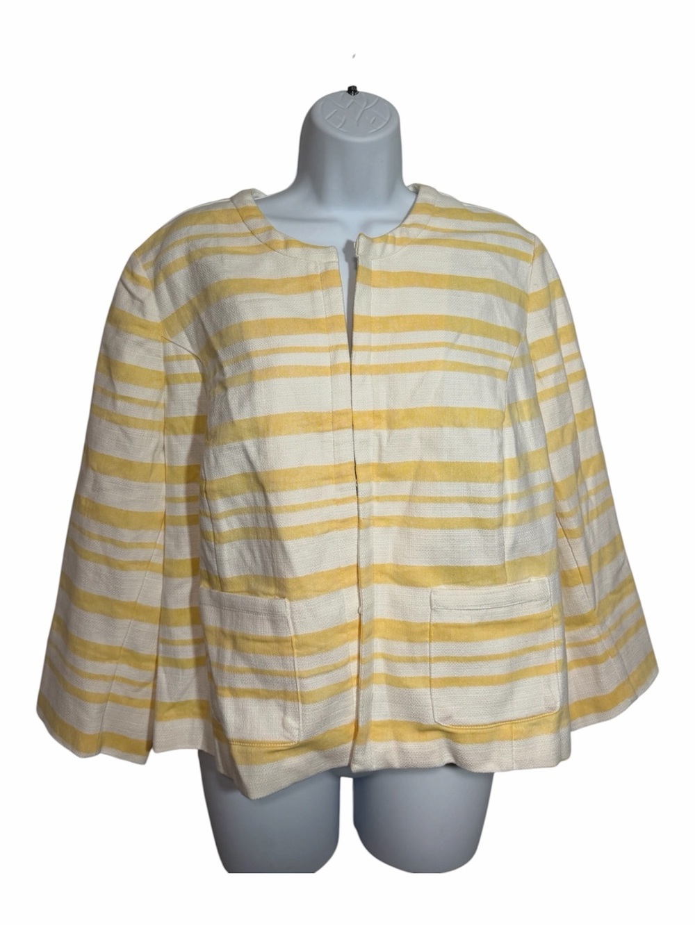NWT Butter Yellow Stripped Lightweight Spring Summer Blazer Jacket Plus Size 18W
